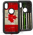 2x Decal style Skin Wrap Set compatible with Otterbox Defender iPhone X and Xs Case - Painted Faded and Cracked Canadian Canada Flag (CASE NOT INCLUDED)