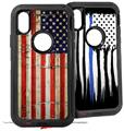 2x Decal style Skin Wrap Set compatible with Otterbox Defender iPhone X and Xs Case - Painted Faded and Cracked USA American Flag (CASE NOT INCLUDED)