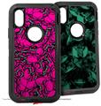 2x Decal style Skin Wrap Set compatible with Otterbox Defender iPhone X and Xs Case - Scattered Skulls Hot Pink (CASE NOT INCLUDED)