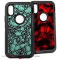 2x Decal style Skin Wrap Set compatible with Otterbox Defender iPhone X and Xs Case - Scattered Skulls Seafoam Green (CASE NOT INCLUDED)