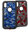 2x Decal style Skin Wrap Set compatible with Otterbox Defender iPhone X and Xs Case - HEX Mesh Camo 01 Blue Bright (CASE NOT INCLUDED)
