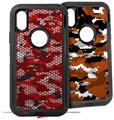 2x Decal style Skin Wrap Set compatible with Otterbox Defender iPhone X and Xs Case - HEX Mesh Camo 01 Red Bright (CASE NOT INCLUDED)