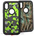 2x Decal style Skin Wrap Set compatible with Otterbox Defender iPhone X and Xs Case - WraptorCamo Old School Camouflage Camo Lime Green (CASE NOT INCLUDED)