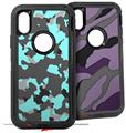 2x Decal style Skin Wrap Set compatible with Otterbox Defender iPhone X and Xs Case - WraptorCamo Old School Camouflage Camo Neon Teal (CASE NOT INCLUDED)