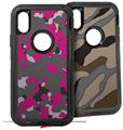 2x Decal style Skin Wrap Set compatible with Otterbox Defender iPhone X and Xs Case - WraptorCamo Old School Camouflage Camo Fuschia Hot Pink (CASE NOT INCLUDED)