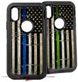 2x Decal style Skin Wrap Set compatible with Otterbox Defender iPhone X and Xs Case - Painted Faded Cracked Blue Line Stripe USA American Flag (CASE NOT INCLUDED)