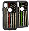 2x Decal style Skin Wrap Set compatible with Otterbox Defender iPhone X and Xs Case - Painted Faded and Cracked Red Line USA American Flag (CASE NOT INCLUDED)
