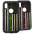 2x Decal style Skin Wrap Set compatible with Otterbox Defender iPhone X and Xs Case - Painted Faded and Cracked Green Line USA American Flag (CASE NOT INCLUDED)