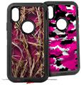 2x Decal style Skin Wrap Set compatible with Otterbox Defender iPhone X and Xs Case - WraptorCamo Grassy Marsh Camo Neon Fuchsia Hot Pink (CASE NOT INCLUDED)