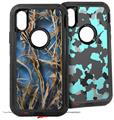 2x Decal style Skin Wrap Set compatible with Otterbox Defender iPhone X and Xs Case - WraptorCamo Grassy Marsh Camo Neon Blue (CASE NOT INCLUDED)