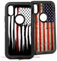 2x Decal style Skin Wrap Set compatible with Otterbox Defender iPhone X and Xs Case - Yeti Colster Brushed USA American Flag Red Line (CASE NOT INCLUDED)