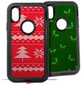 2x Decal style Skin Wrap Set compatible with Otterbox Defender iPhone X and Xs Case - Ugly Holiday Christmas Sweater - Christmas Trees Red 01 (CASE NOT INCLUDED)