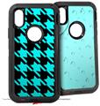 2x Decal style Skin Wrap Set compatible with Otterbox Defender iPhone X and Xs Case - Houndstooth Neon Teal on Black (CASE NOT INCLUDED)