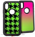 2x Decal style Skin Wrap Set compatible with Otterbox Defender iPhone X and Xs Case - Houndstooth Neon Lime Green on Black (CASE NOT INCLUDED)