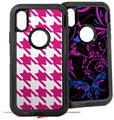 2x Decal style Skin Wrap Set compatible with Otterbox Defender iPhone X and Xs Case - Houndstooth Hot Pink (CASE NOT INCLUDED)