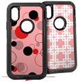 2x Decal style Skin Wrap Set compatible with Otterbox Defender iPhone X and Xs Case - Lots of Dots Red on Pink (CASE NOT INCLUDED)