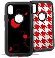 2x Decal style Skin Wrap Set compatible with Otterbox Defender iPhone X and Xs Case - Lots of Dots Red on Black (CASE NOT INCLUDED)
