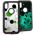 2x Decal style Skin Wrap Set compatible with Otterbox Defender iPhone X and Xs Case - Lots of Dots Green on White (CASE NOT INCLUDED)