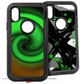 2x Decal style Skin Wrap Set compatible with Otterbox Defender iPhone X and Xs Case - Alecias Swirl 01 Green (CASE NOT INCLUDED)