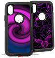 2x Decal style Skin Wrap Set compatible with Otterbox Defender iPhone X and Xs Case - Alecias Swirl 01 Purple (CASE NOT INCLUDED)