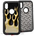 2x Decal style Skin Wrap Set compatible with Otterbox Defender iPhone X and Xs Case - Metal Flames Yellow (CASE NOT INCLUDED)
