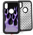 2x Decal style Skin Wrap Set compatible with Otterbox Defender iPhone X and Xs Case - Metal Flames Purple (CASE NOT INCLUDED)