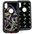 2x Decal style Skin Wrap Set compatible with Otterbox Defender iPhone X and Xs Case - Neon Swoosh on Black (CASE NOT INCLUDED)
