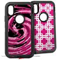 2x Decal style Skin Wrap Set compatible with Otterbox Defender iPhone X and Xs Case - Alecias Swirl 02 Hot Pink (CASE NOT INCLUDED)