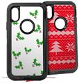 2x Decal style Skin Wrap Set compatible with Otterbox Defender iPhone X and Xs Case - Christmas Holly Leaves on White (CASE NOT INCLUDED)