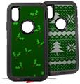 2x Decal style Skin Wrap Set compatible with Otterbox Defender iPhone X and Xs Case - Christmas Holly Leaves on Green (CASE NOT INCLUDED)