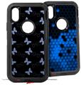 2x Decal style Skin Wrap Set compatible with Otterbox Defender iPhone X and Xs Case - Pastel Butterflies Blue on Black (CASE NOT INCLUDED)