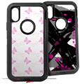2x Decal style Skin Wrap Set compatible with Otterbox Defender iPhone X and Xs Case - Pastel Butterflies Pink on White (CASE NOT INCLUDED)