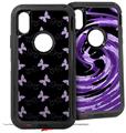 2x Decal style Skin Wrap Set compatible with Otterbox Defender iPhone X and Xs Case - Pastel Butterflies Purple on Black (CASE NOT INCLUDED)