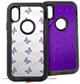 2x Decal style Skin Wrap Set compatible with Otterbox Defender iPhone X and Xs Case - Pastel Butterflies Purple on White (CASE NOT INCLUDED)