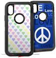 2x Decal style Skin Wrap Set compatible with Otterbox Defender iPhone X and Xs Case - Pastel Hearts on White (CASE NOT INCLUDED)