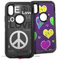 2x Decal style Skin Wrap Set compatible with Otterbox Defender iPhone X and Xs Case - Love and Peace Gray (CASE NOT INCLUDED)