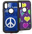 2x Decal style Skin Wrap Set compatible with Otterbox Defender iPhone X and Xs Case - Love and Peace Blue (CASE NOT INCLUDED)