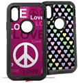 2x Decal style Skin Wrap Set compatible with Otterbox Defender iPhone X and Xs Case - Love and Peace Hot Pink (CASE NOT INCLUDED)