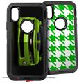 2x Decal style Skin Wrap Set compatible with Otterbox Defender iPhone X and Xs Case - 2010 Chevy Camaro Green - Black Stripes on Black (CASE NOT INCLUDED)