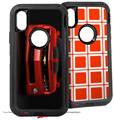 2x Decal style Skin Wrap Set compatible with Otterbox Defender iPhone X and Xs Case - 2010 Chevy Camaro Victory Red - Black Stripes on Black (CASE NOT INCLUDED)