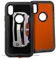 2x Decal style Skin Wrap Set compatible with Otterbox Defender iPhone X and Xs Case - 2010 Chevy Camaro White - Orange Stripes on Black (CASE NOT INCLUDED)