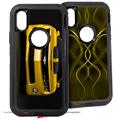 2x Decal style Skin Wrap Set compatible with Otterbox Defender iPhone X and Xs Case - 2010 Chevy Camaro Yellow - Black Stripes on Black (CASE NOT INCLUDED)