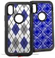 2x Decal style Skin Wrap Set compatible with Otterbox Defender iPhone X and Xs Case - Argyle Blue and Gray (CASE NOT INCLUDED)