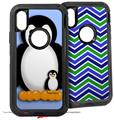2x Decal style Skin Wrap Set compatible with Otterbox Defender iPhone X and Xs Case - Penguins on Blue (CASE NOT INCLUDED)