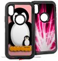 2x Decal style Skin Wrap Set compatible with Otterbox Defender iPhone X and Xs Case - Penguins on Pink (CASE NOT INCLUDED)