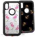 2x Decal style Skin Wrap Set compatible with Otterbox Defender iPhone X and Xs Case - Flamingos on White (CASE NOT INCLUDED)