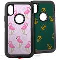 2x Decal style Skin Wrap Set compatible with Otterbox Defender iPhone X and Xs Case - Flamingos on Pink (CASE NOT INCLUDED)
