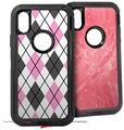 2x Decal style Skin Wrap Set compatible with Otterbox Defender iPhone X and Xs Case - Argyle Pink and Gray (CASE NOT INCLUDED)