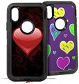 2x Decal style Skin Wrap Set compatible with Otterbox Defender iPhone X and Xs Case - Glass Heart Grunge Red (CASE NOT INCLUDED)