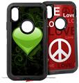 2x Decal style Skin Wrap Set compatible with Otterbox Defender iPhone X and Xs Case - Glass Heart Grunge Green (CASE NOT INCLUDED)